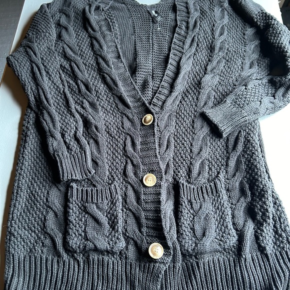 Cable Knit oversized  Cardigan 100% cotton olive green - Picture 6 of 11